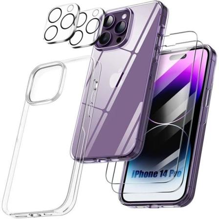 TPU cover til iPhone 14 Pro + 2 hærdede briller og 2 bagkamerabeskyttelse Transparent