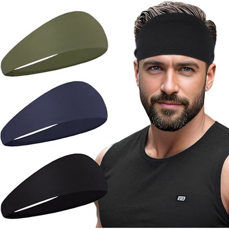 Sæt med 3 sports pandebånd til mænd, løbepandebånd, svedtransporterende træningspandebånd, elastiske unisex hårbånd.