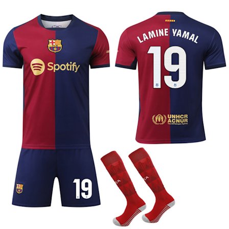 24-25 FC Barcelona Hjemmetreningsdrakt NR.19 LAMINE YAMAL Trøyer Barn Voksen Fotballutstyr med Sokker
