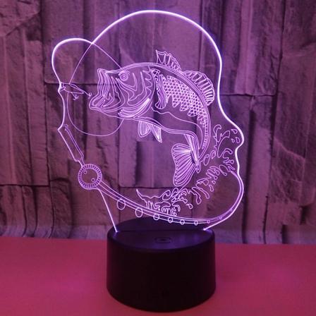 3D Fiskeri Fiskenatlys Lampe Illusion Natlys 7 Farveskiftende Berøringskontakt Bordskrive Dekorationslamper Gave Akryl Flad
