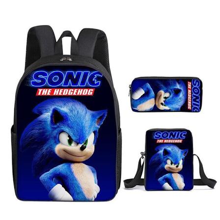 SONIC Ryggsäck Sonic Grundskole Ryggsäck 3-delad Set Cartoon Cartoon Ryggsäck Axelväska Pennfodral Z-WELLNGS Style Z three-piece