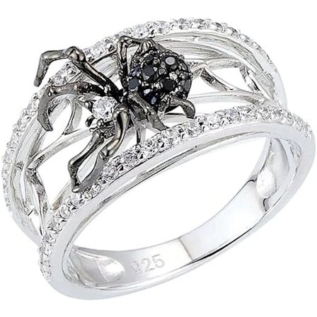 Personlighet Mode Kreativ 925 Sterling Silver Tumringar Vintage 3D Svart Spindel Ihålig Ring