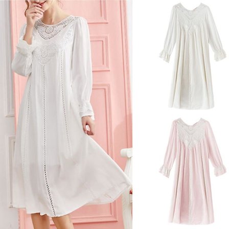 Dam Nattlinne Långt Skirt Vintage Nattlinne Spets Lounge Sovkläder Pyjamas Kompatibel med Kvinna L