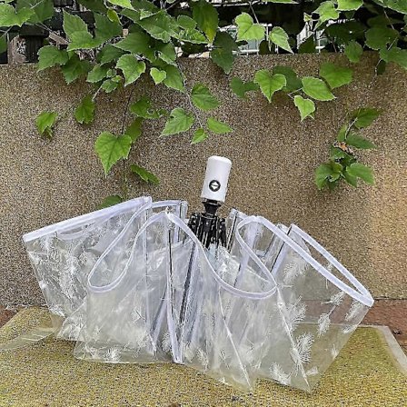 Transparent Romantisk Poesi Stil Vikbart Paraply - Snyggt och Praktiskt Regn Skydd