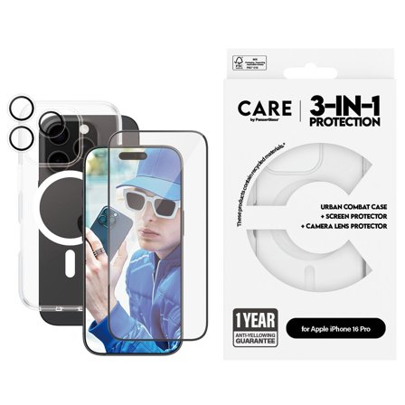 CARE by Panzer Flagship 3-in-1 Bundle iPhone 16 Pro PanzerGlass - High quality tempered glass screen protector