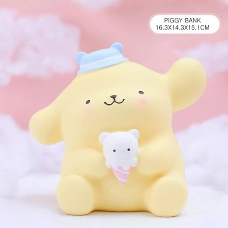 Sanrio Pompompurin Series Ornament Piggy Bank Children's Toy Kawaii Doll Modell Anime Night Light