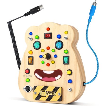 Bjørn travelt brett Montessori alder 3, Montessori brett for 2-5 åringer, Montessori brett med lys og brytere, aktivitetsbrett med musikk og lyd