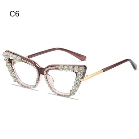 Naisten tekojalokivi Cat Eye kirkkaat linssilasit Naisten silmälasit