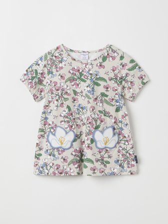 Polarn O. Pyret - Floral top with puff sleeves - 86 - Childrenswear - beige