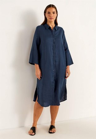 Cellbes of Sweden - Skjortekjole Premium i hør i marine til damer i størrelse 42/44
