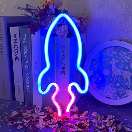 Raket Neonljus, LED Neon Skylt Neon Skyltar Lyser Upp Skyltar, USB