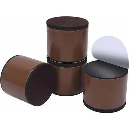 QD-Möbelhöjare i kolstål, 5 cm, sänghöjare i kolstål, 6 cm, möbelhöjare för möbelhöjd 5 cm, brun rund