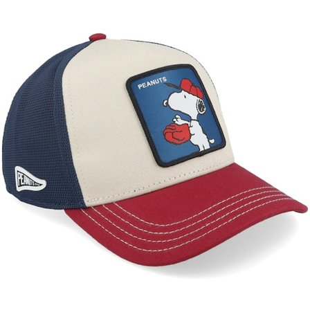 Capslab - Beige trucker Czapka Z Daszkiem - Peanuts Snoopy Blue/Red A-Frame Trucker @ Hatstore