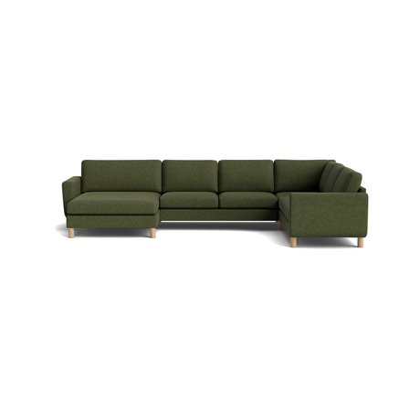 Vendbar U-sofa, Aragon Grøn - 361x255x86cm - Komfortabel hjørnesofa med vendbar chaiselong & slidstærkt stof - Perfekt til stuen
