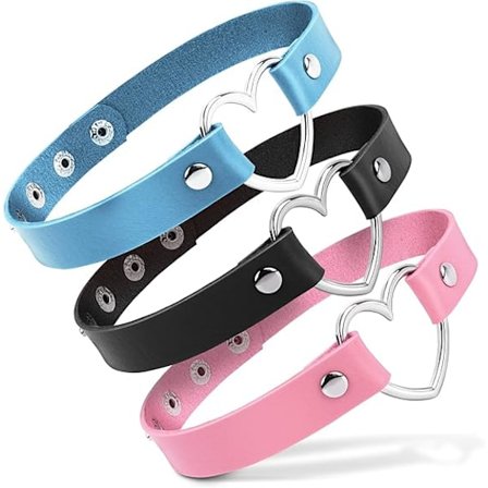 3 stk. hjerteformede justerbare læderhalsbånd Punk PU Halsbånd Goth