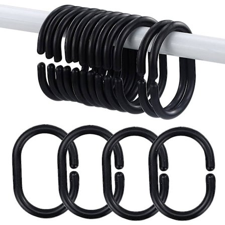 12 kpl musta C-muotoiset muoviset suihkuverhon renkaat verhoklipsit oviverholle, ikkunan verholle