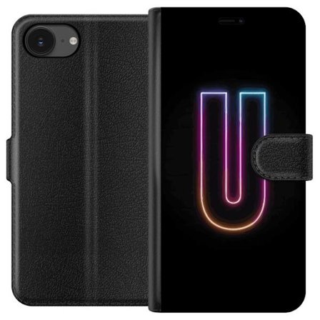 Kompatibelt Lommeboketui til Apple Apple iPhone 16e Minimalistisk neonbokstav U i fargerik lys effekt mot svart bakgrunn