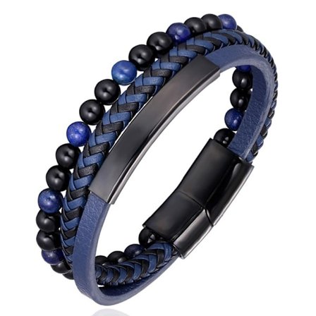 Äkta läderarmband Natursten armband Tigeröga pärlor flätad armband i rostfritt stål magnetiskt spänne herr smycken