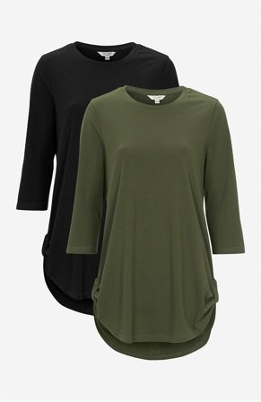 Cellbes of Sweden - Trikåtunika med 3/4-ärm Alexia 2-pack - mörk khakigrön + svart - för damer - 42/44