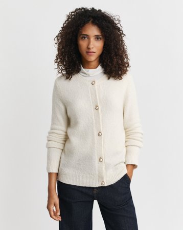GANT Damen Bouclé Rundhalsstrickjacke (M) Weiß