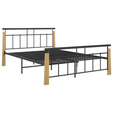 Vidaxl Sängram Metall Och Massiv Ek 140x200 Cm Svart