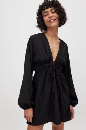 NA-KD Robe courte effet froissé à cordon de serrage - Robes d'été - Noir - EU 34