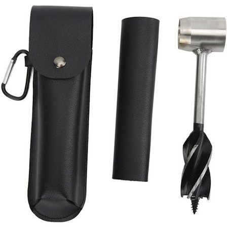 Bärbar multifunktionell rostfri handborrnyckelsats manuell träbearbetning borr med förvaringsväska svart PU-läderväska och fodral