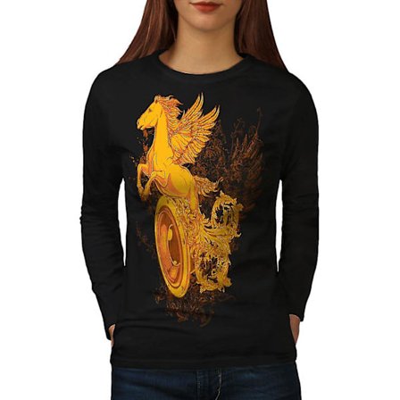 Pegasus Freedom Art Women Blacklong Sleeve T-shirt | Wellcoda