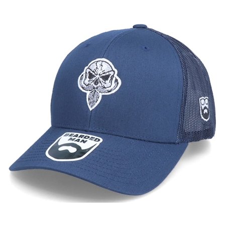 Bearded Man - Blå trucker Caps - Pipe Beard Skull Navy Trucker @ Hatstore