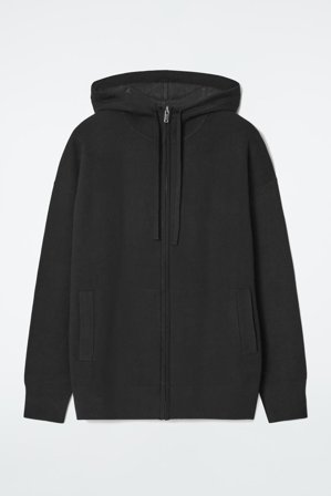 COS Women's Double-Faced Knitted Zip-Up Hoodie in Black