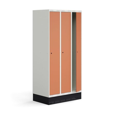 Skab til skoleelever ROZ, 3 moduler, 3 døre, inkl. bund, 1890x900x550 mm, koral