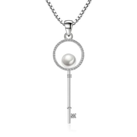 Key necklace - silver color with imitation pearl