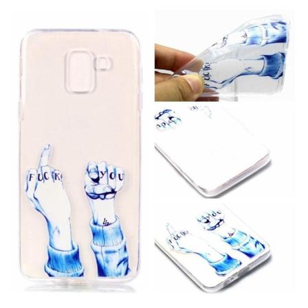 Samsung Galaxy J6 Pehmeä Ja Joustava Kuvallinen TPU mUovi Takasuoja Kuori - Fuck You Käsi Blue