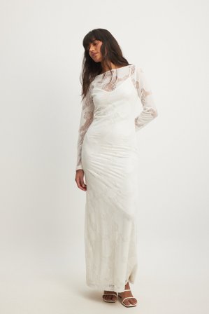 Lovisa Wallin x NA-KD Sheer Maxi Dress - Langærmede maxikjoler - Hvid - XX-Small