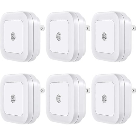 LED nattlys med stikkontakt, 6-pakning, smarte sensorer, soveromslys