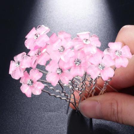 10 St Hårnålar Strass Bröllop Fest Rosa Blomma