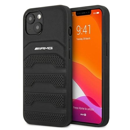 AMG Leather Debossed Lines-etui for iPhone 13 mini - svart