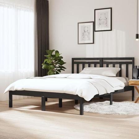 Vidaxl Sängram Grå Massiv Furu 140x190 Cm Grå