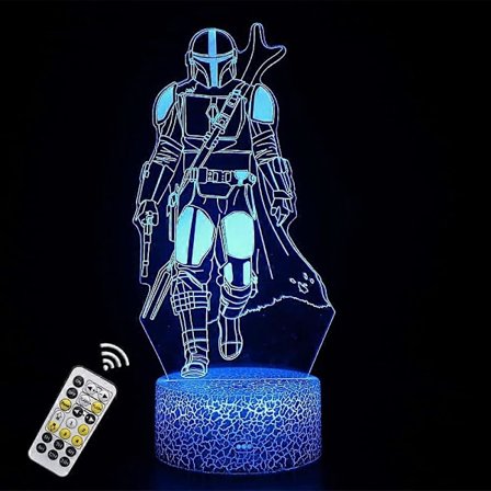 3D Illusion Mandalorian Natlys, Drengenes Illusion Lampe til Børn, Julegave Fødselsdagsgaver med Fjernbetjening Børneværelsesbelysning Drenge (FMY)