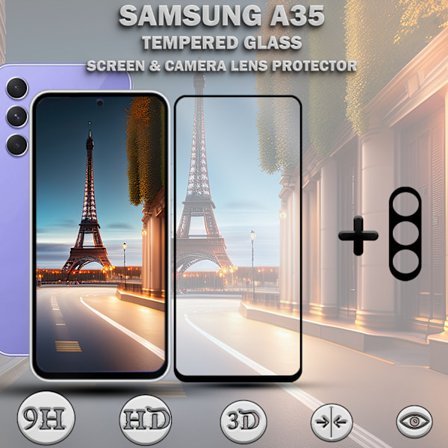 1-Pack SAMSUNG A35 Skærmbeskyttelse & 1-Pack linsebeskyttelse - Hærdet Glas 9H - Super kvalitet 3D
