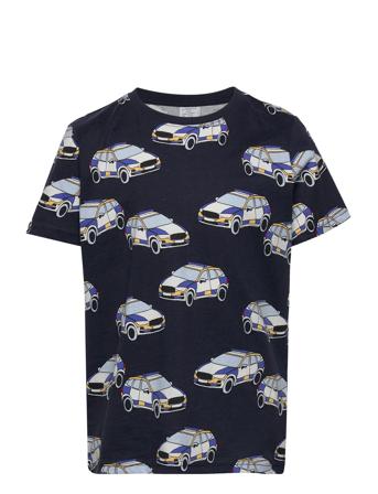 Top Ss Sos Aop Cars T-shirts Short-sleeved Blå Lindex*Betinget Tilbud
