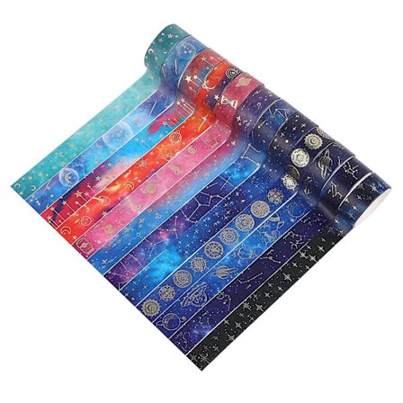 12 Ruller Washi Tape Sæt Galaxy Dekorativ Maskeringstape Guldfolie Dekorativ Tape Selvklæbende Tape Til Journal, DIY Håndværk, Scrapbooking 