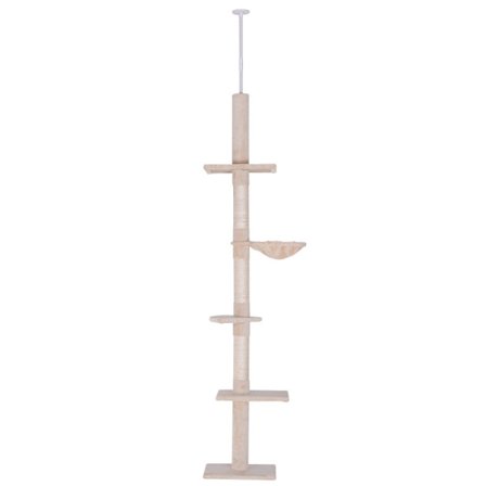 Rootz Scratching Post - Ceiling High - Height Adjustable - Cat Tree with Sisal Columns - Cat Scratching Post - Cat Climbing Tree - Beige - 40 x 34 x 2