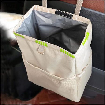 Beige riippuva auton roskakori säilytystaskuilla, vedenpitävä tiivis Oxford-auton roskapussi, monitoiminen järjestäjä ulkoilumatkoille, 