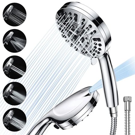 Dusjhode, hånddusj, dusjhode, med slange 1,5M, 10-modell jettyper