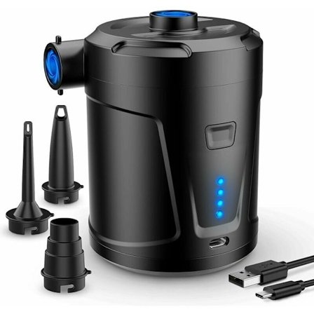 Sähköinen ilmapumppu, 5000 mAh ladattava akku, Mini sähköinen ilmapumppu 3 ilmasuuttimella, Nopea puhallin ilmatäytteiselle veneelle/ilmapatjalle