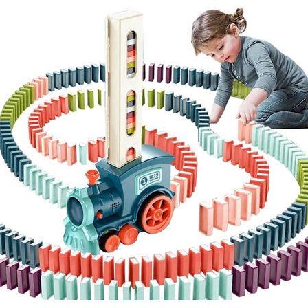 Domino Tåg Leksak, 80 St Domino Block Elektriskt Tåg Kit Automatisk Domino Block Placering Pedagogisk Leksak Present till Flickor och Pojkar