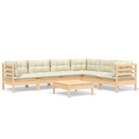 Vidaxl Loungegrupp Med Gräddvita Dynor 7 Delar Massiv Furu Creme