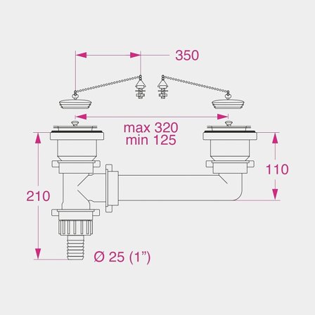 Avloppsanslutning / bottensil Barka PD1235/32, 25 mm (1") slang, plast, grå