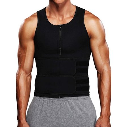 Sauna Vest for Menn Midjetrener Glidelås Neopren Sauna Dress Tank Top(2XL)